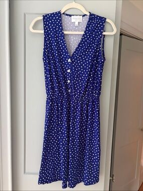 French Grey Blueish purple Polka Dot Button Front Sleeveless Dress